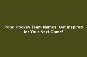 Pond Hockey Team Names: Get Inspired for Your Next Game!