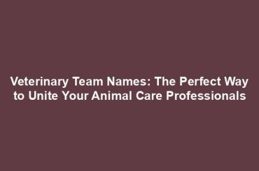 Veterinary Team Names: The Perfect Way to Unite Your Animal Care Professionals